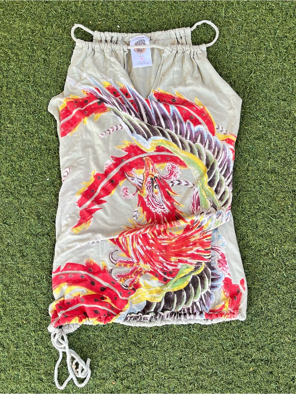 Vintage Ed Hardy Phoenix Graphic Tank Top Y2K Drawstring Camisole Size S